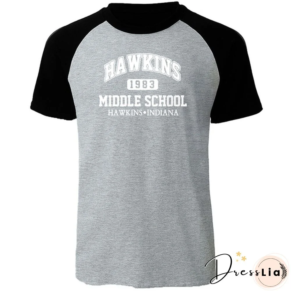 Stranger Things Hawkins High School Tshirt Men Raglan Short Sleeve Fitness T Shirts Mens Summer Cotton T-Shirt Casual Tee Shirt