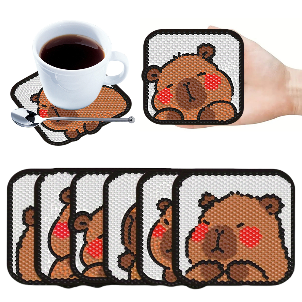 6Pcs/Set Capybara DIY Diamond Painting Coasters Kits DIY Diamond Art Coaster Set