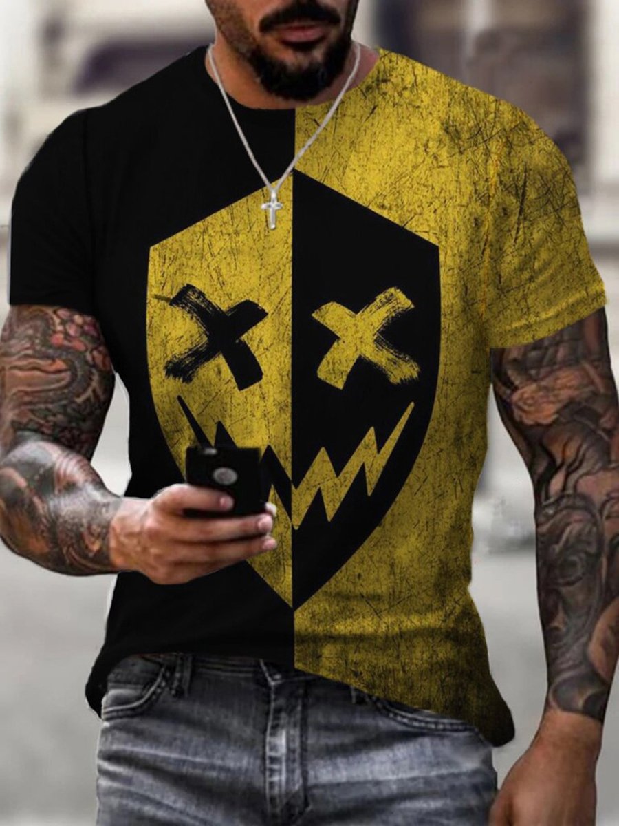 men's shield printing casual round neck short sleeve
