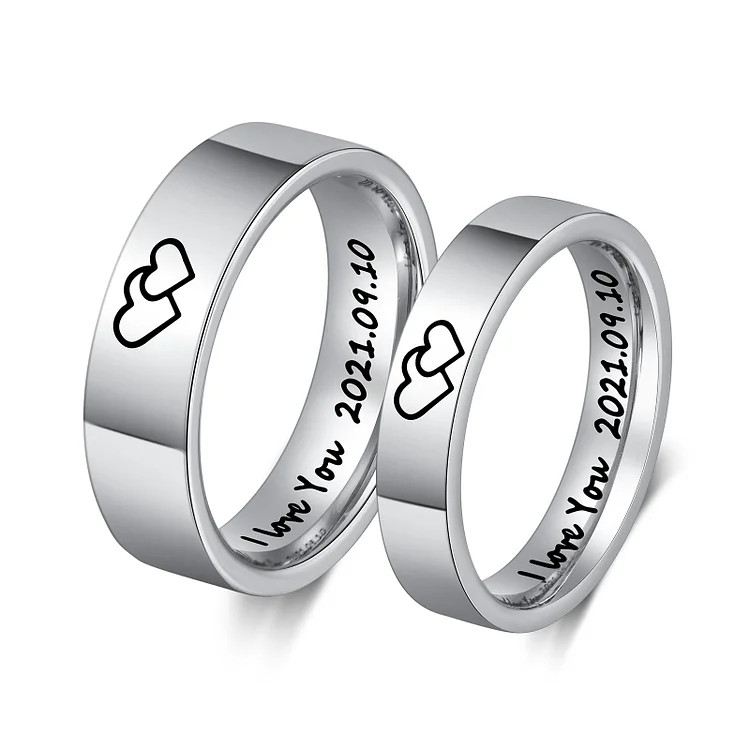 Couple Ring Personalized Double Heart Matching Rings Gift for Couple Friends BBF