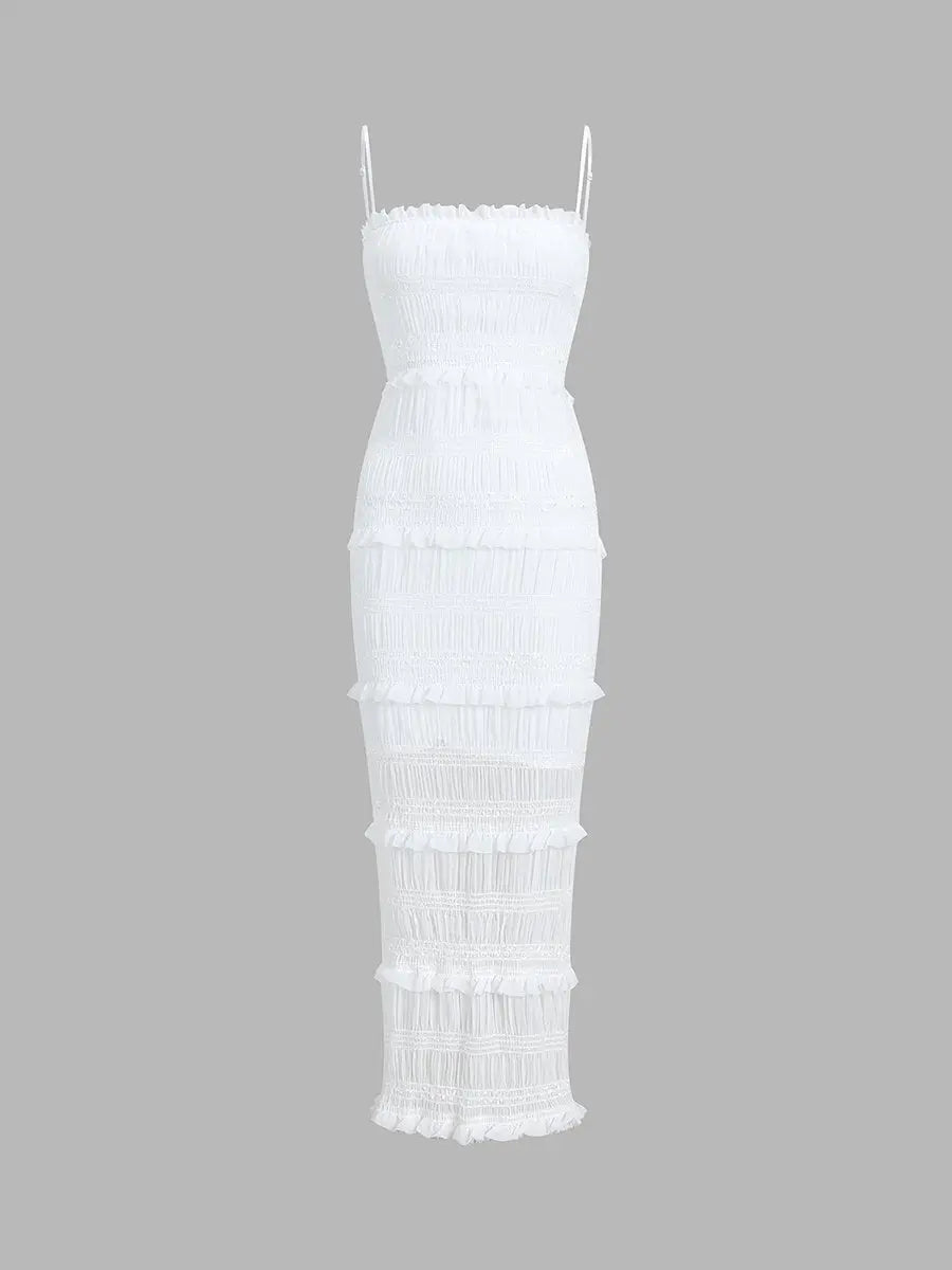 Suspenders Lettuce Edge Midi Dress