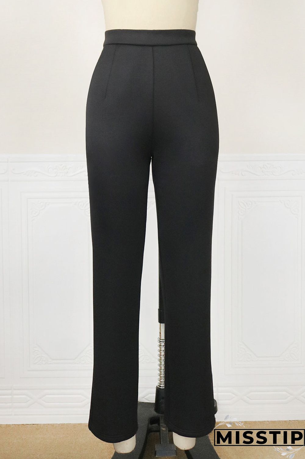 Black Casual Solid Patchwork Straight High Waist Solid Color Bottoms