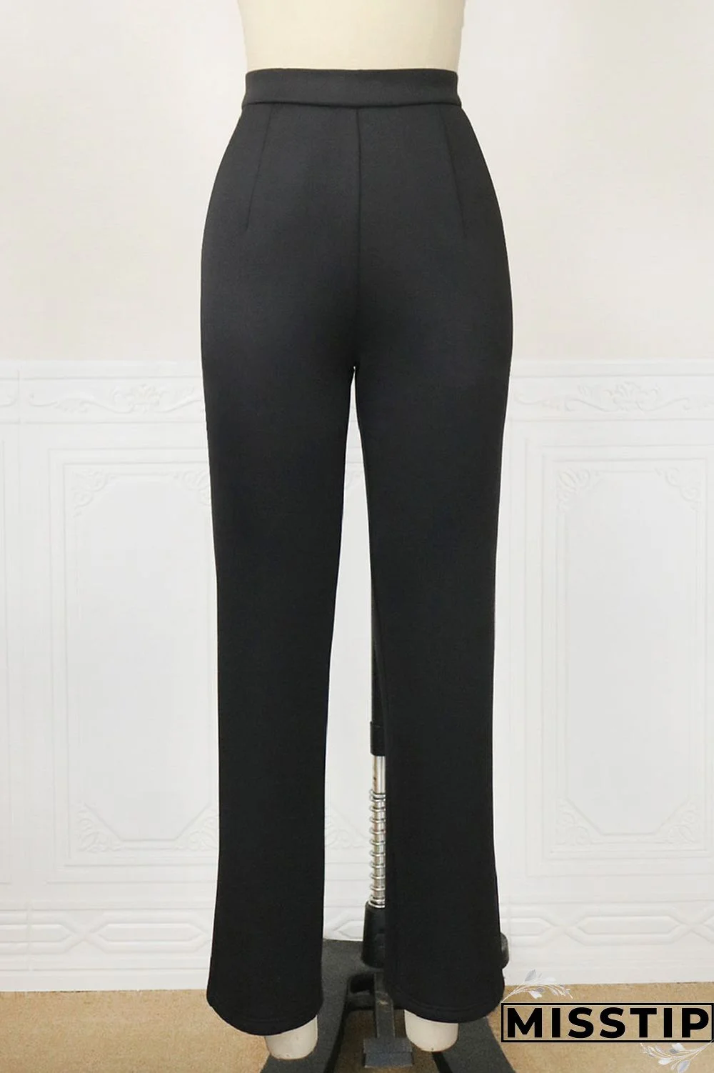 Black Casual Solid Patchwork Straight High Waist Solid Color Bottoms