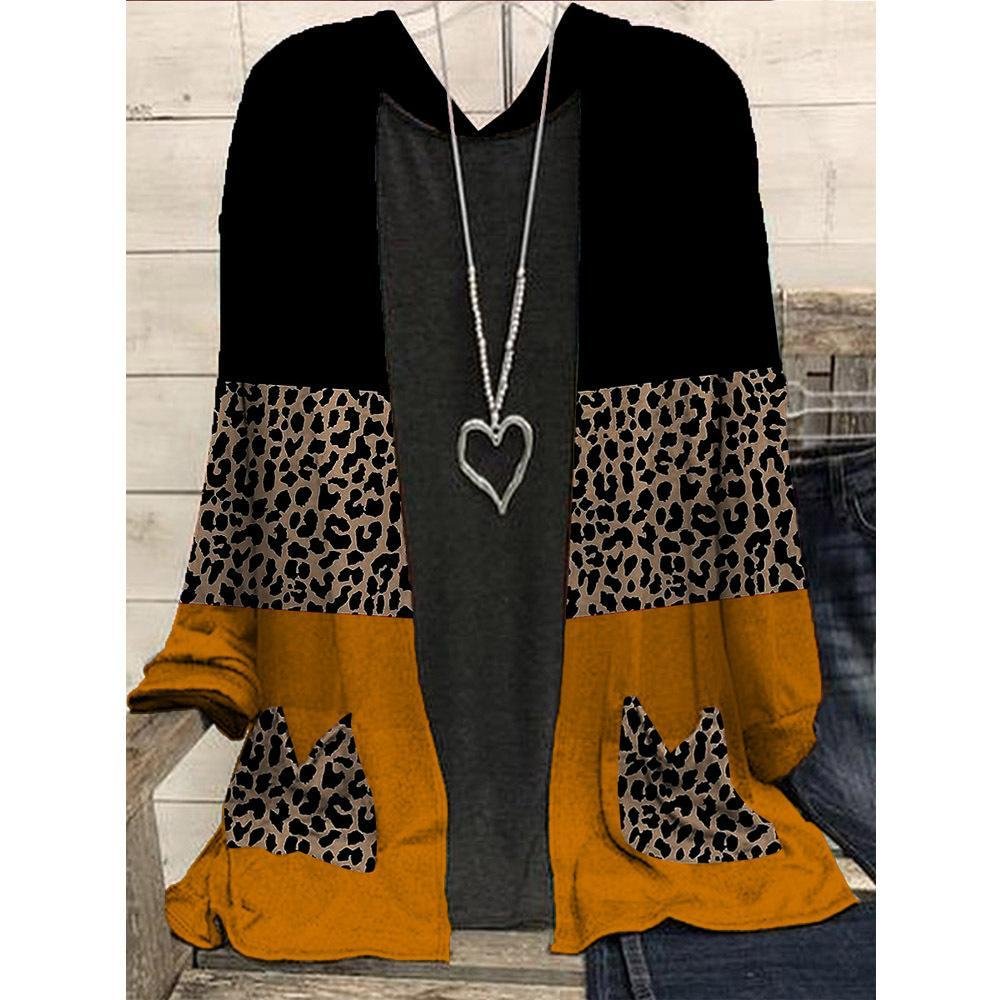 Ladies Black And Yellow Leopard Print Cardigan
