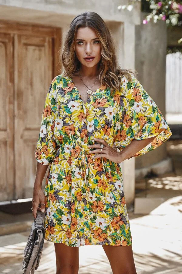 Fashion V-Neck Flower Print Dress