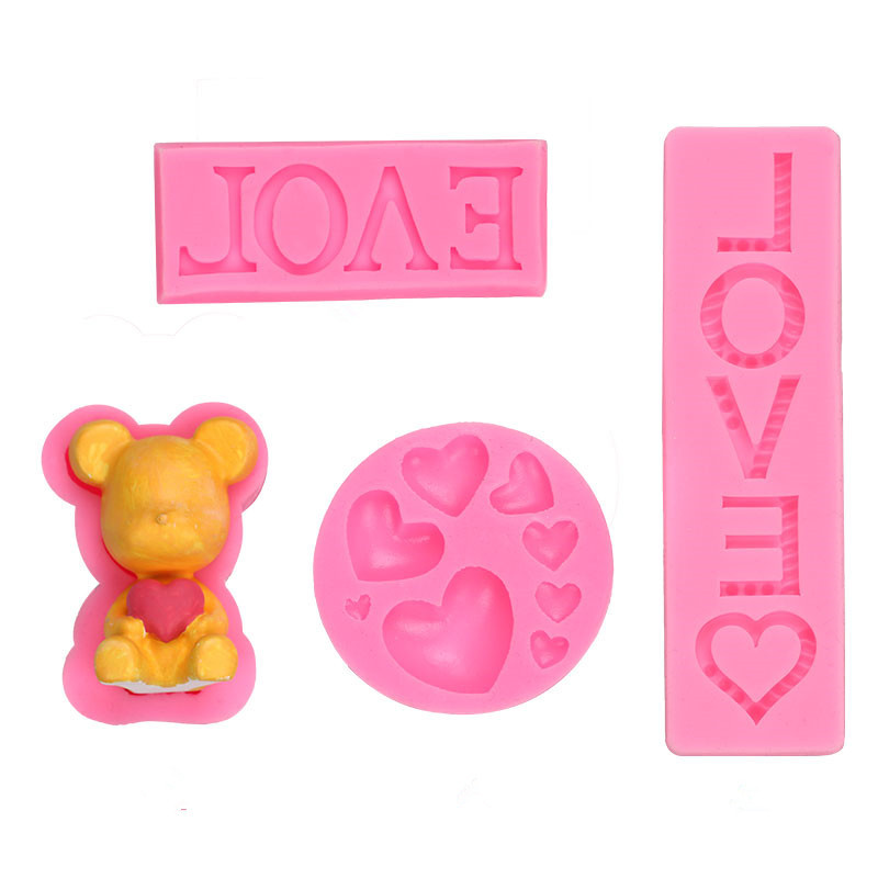 

Fondant Mould 4 Pack Cake Chocolate Fondant Mold Love Heart & Bear (Pink), 501 Original