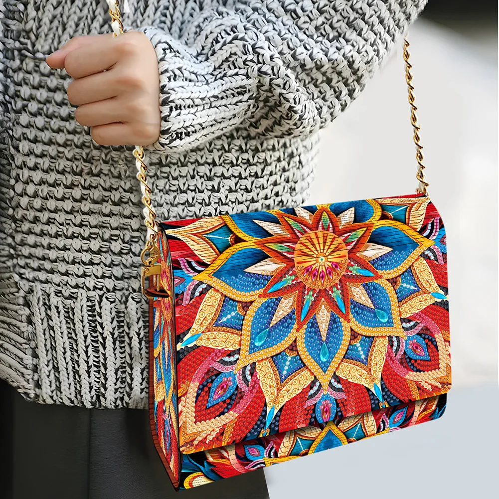 DIY Mandala Diamond Art Wooden Coin Pouch with Chain 5D Diamond Painting Purse