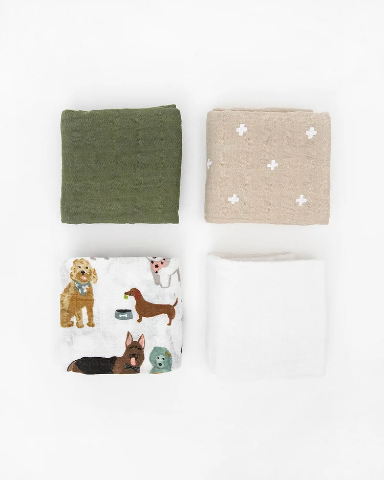 Cotton Muslin Squares 4 Pack - Woof