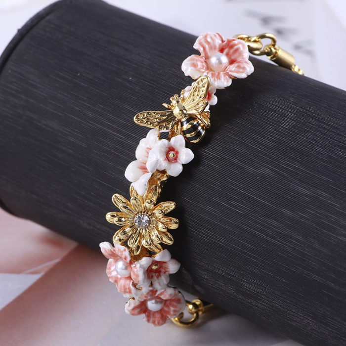 Brass Flower Bee Adjustable Bracelet for Ladies