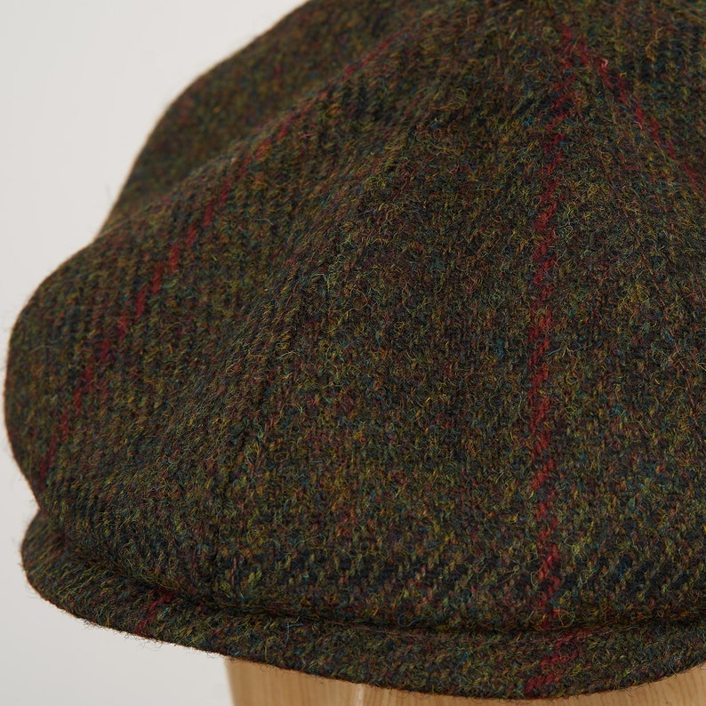 SHELBY Harris Tweed Genuine Scottish 8 Panels Newsboy PEAKED  Cap Applejack Bandit Hooligan Vintage Gangster Wool Fall Hat GREEN-RED