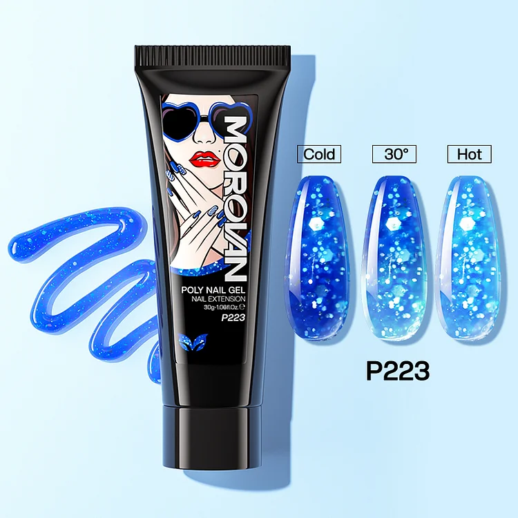 Temperature Color Changing Shining Blue Glitter Poly Nail Gel 30ml