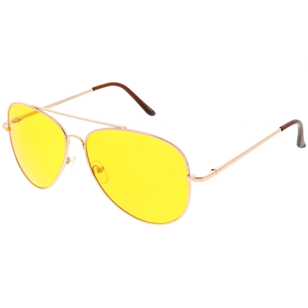 Large Classic Night Driving Aviator Sunglasse With Yellow Tinted Lens 61mm