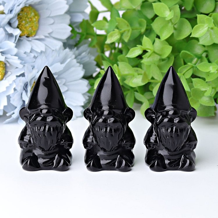 2.3" Black Obsidian Dwarf Crystal Carvings Cartoon Bulk