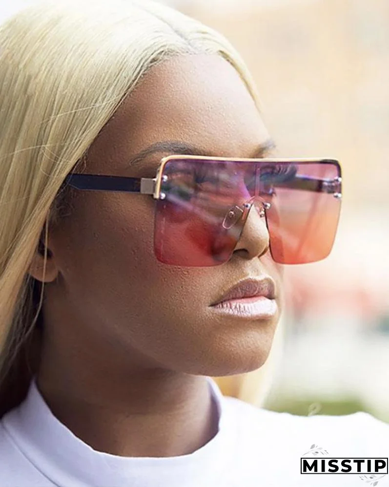 1Pair Half Metal Frame Ombre Lens Flat Top Sunglasses