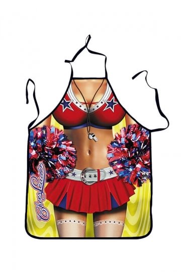 Funny Adult Party Cooking Sexy Cheering Squad Print Halloween Apron Red-elleschic