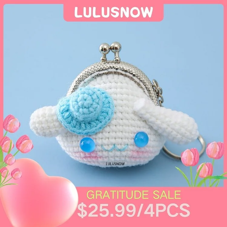 Lulusnow Handmade White Rabbit Easter Gift ANIMAL CARTOON Small Money Pouch Crochet Coin Purse Keychain Bag Pendant Gift for Her/Friend/Kids/Christmas/Easter