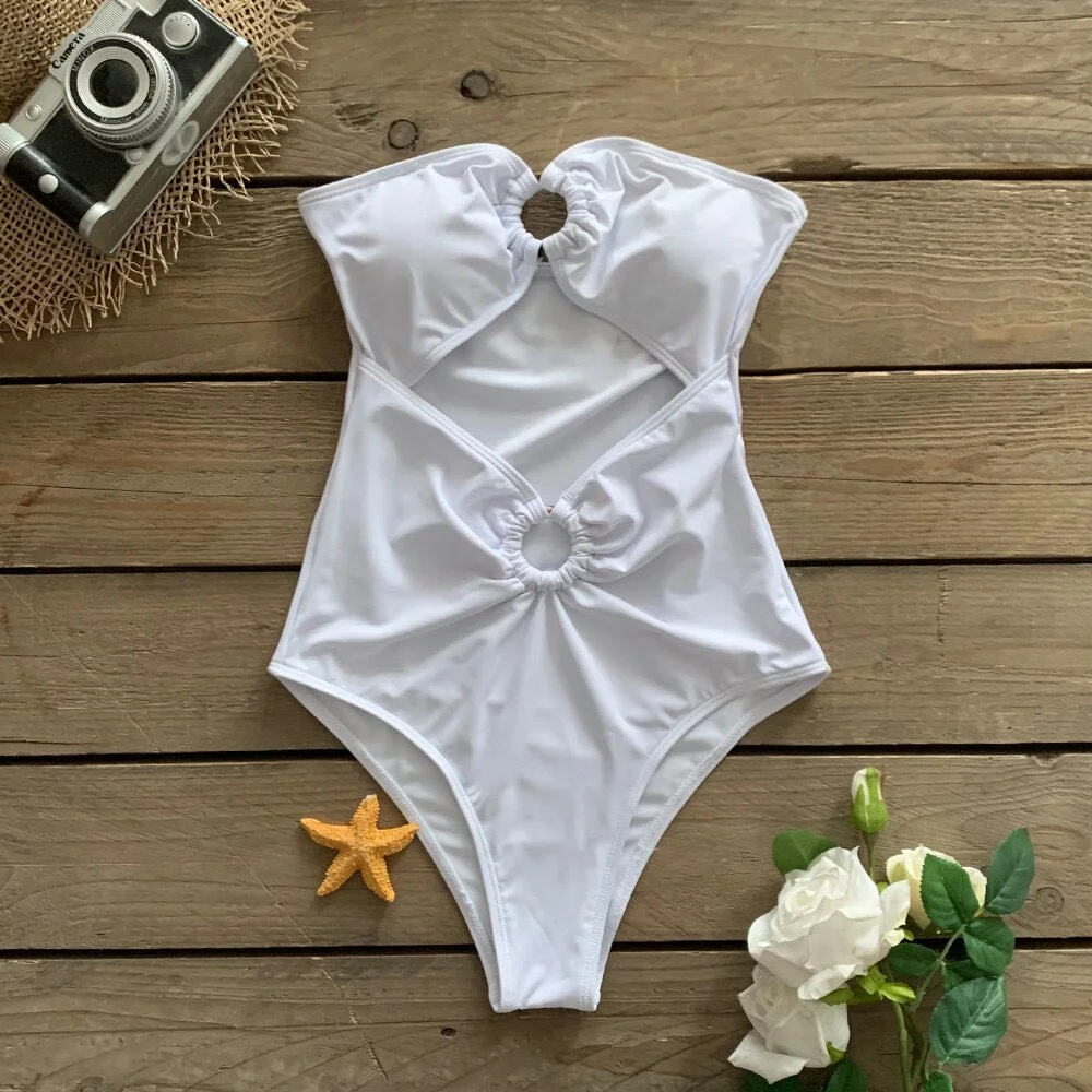 2021 New One piece Swimwear Women Solid White Skirt Swimsuit Beach Dress Cover Up Sexy Sarong plage Beachwear Bathing Suit