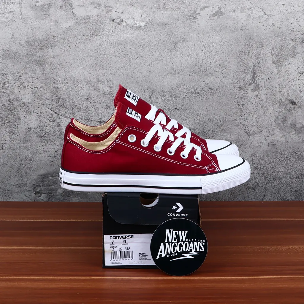 Chuck Taylor  Classic Red Maroon Merah White Putih Ox Low