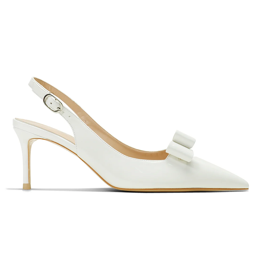 65mm Women's pointed Toe Kitten Heel Slingback Pumps Patent Shoes-MERUMOTE