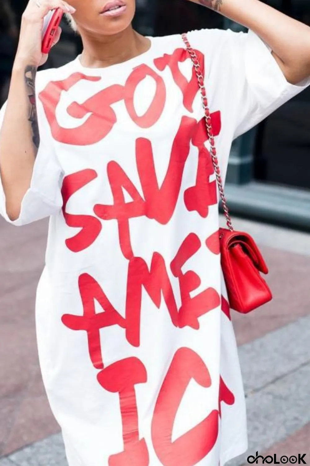 White Polyester Fashion Casual Print Plus Size