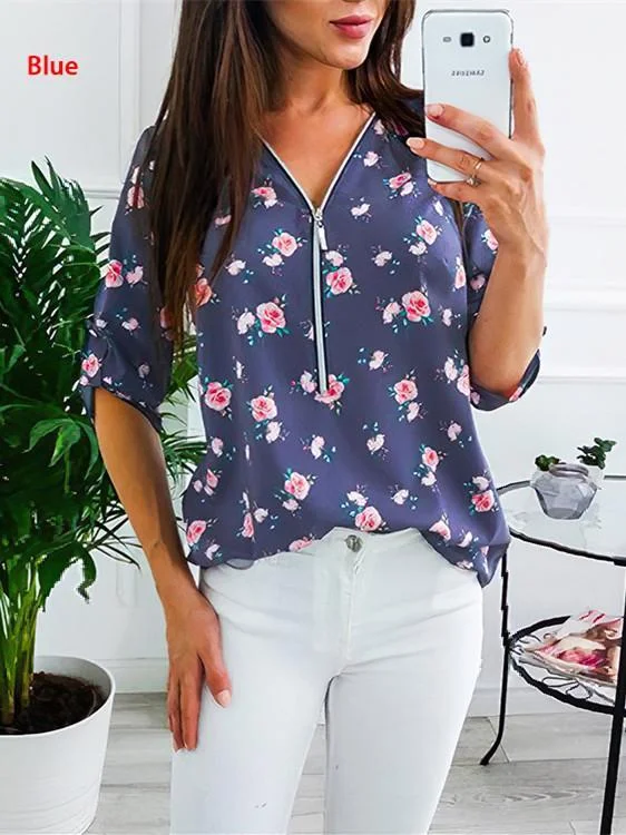 Women Half Sleeve V-neck Solid Color Dress