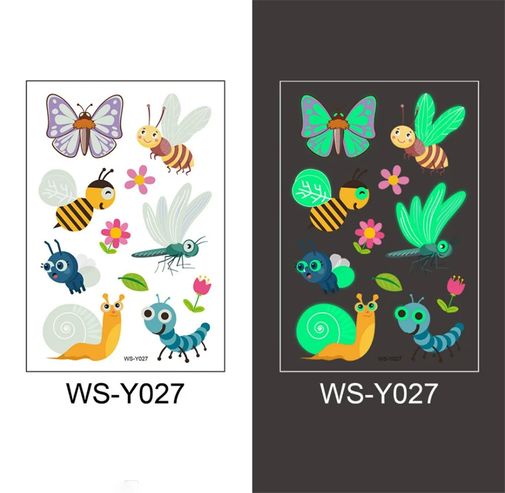 Luminous Tattoo Waterproof Temporary Stickers Children Fluorescent Fake Tattoos Flash Boy Girl Arm Face Art Colorful Cute Tatoo