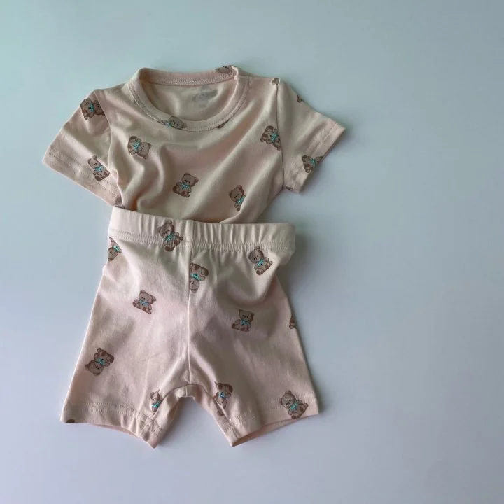 2pcs Baby Toddler Boy/Girl Bear Print T-shirt and Shorts Set