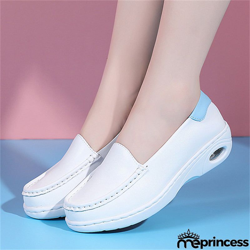 Flat Heel White Color Breathable Walking Shoes