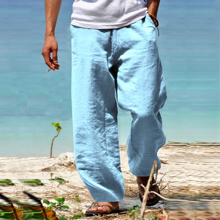 Cotton and Linen Loose Casual Multicolor Trousers