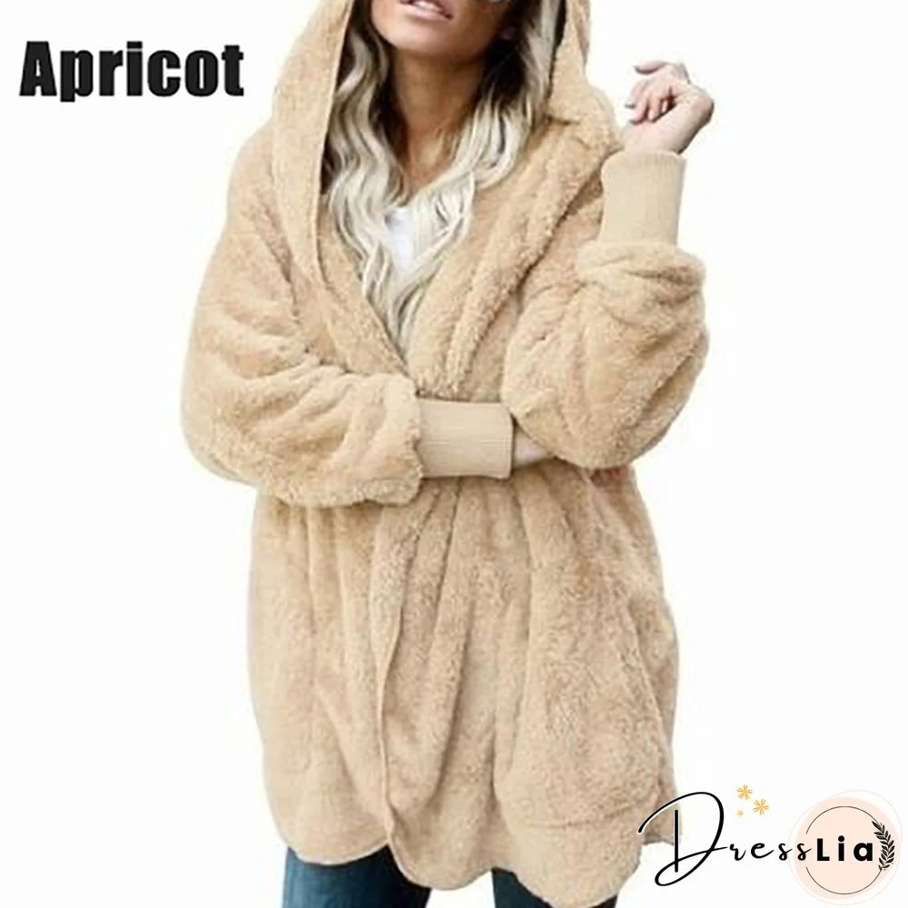 New Women’s Fashion Winter Warm Outwear Solid Color Long Sleeve Sweaters Hoodies Coats Loose Plush Cardigan Coat