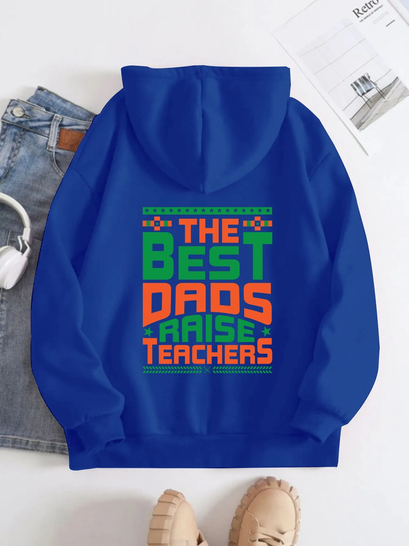 Printed Back Kangaroo Pocket Hoodie Long Sleeve for Women Pattern Best Darios Raise