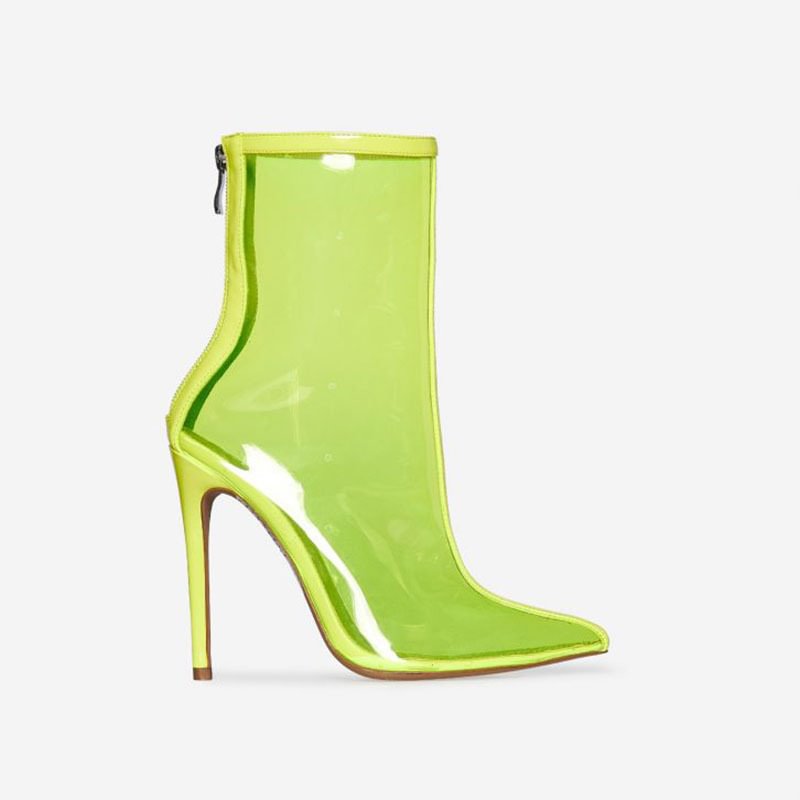 Women‘s Colorful Transparent Handsome Short Boots Stiletto Back Zipper Ankle Booties Novameme