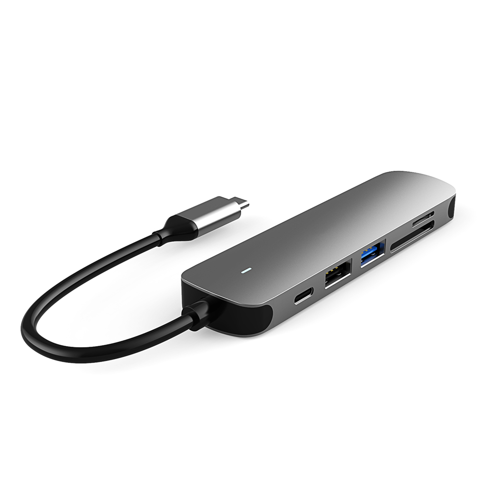 

6 in 1 USB Type-C HUB Docking USB 2.0 USB 3.0 SD TF HDMI 60W PD PC Adapter, 501 Original
