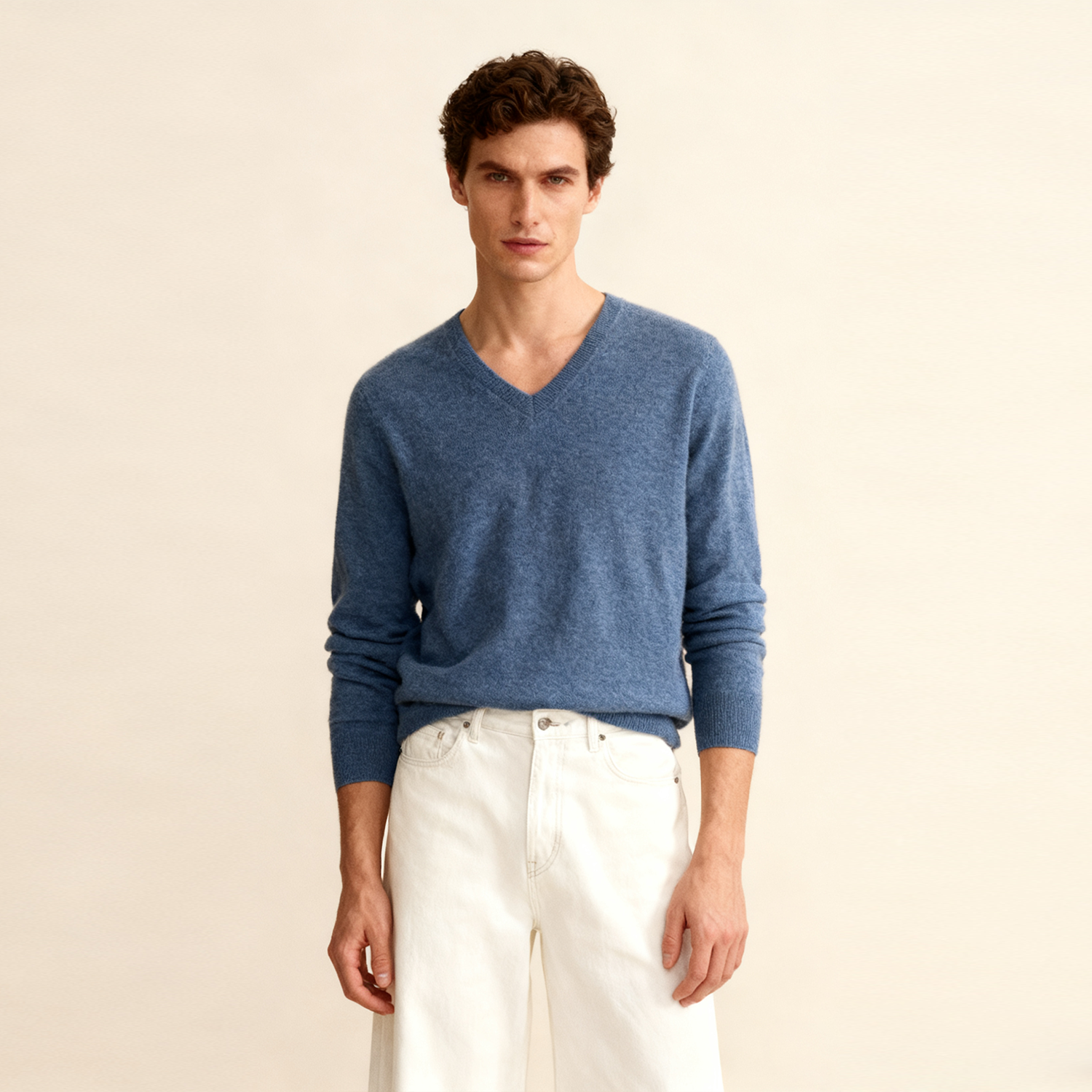 Men's Versatile Cashmere V Neck Sweater  REAL SILK LIFE