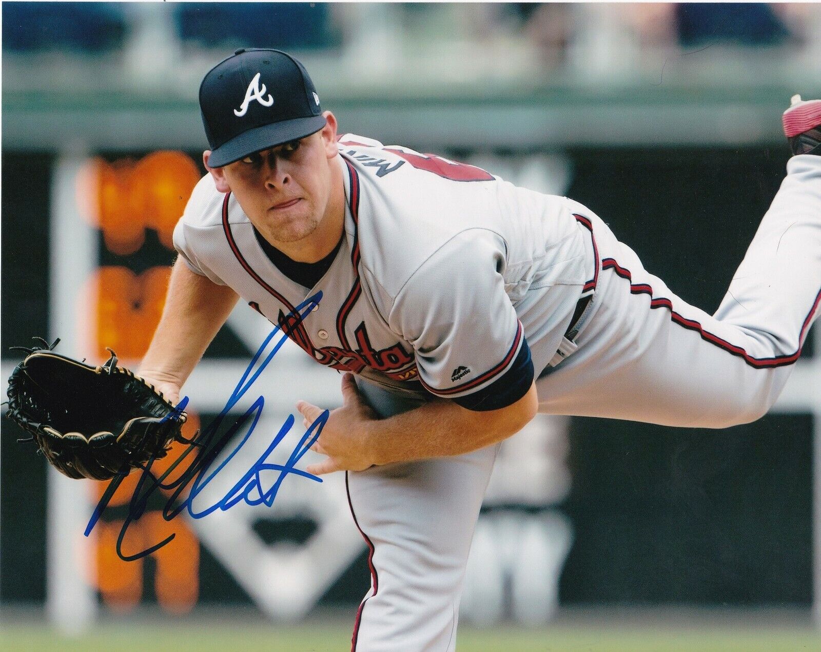 A.J. MINTER ATLANTA BRAVES ACTION SIGNED 8x10