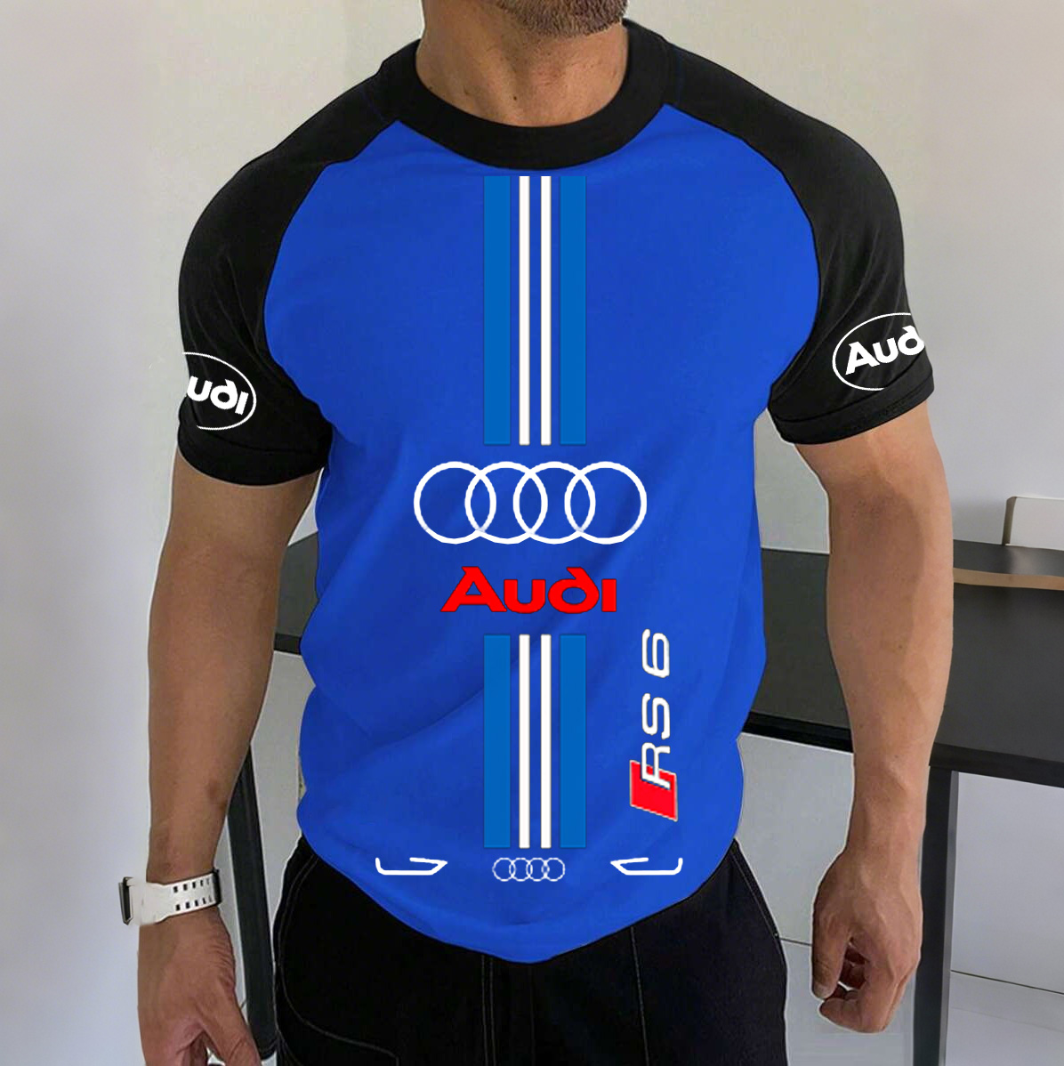 Men's Racing Logo Print Contrast Color Short Sleeve T-Shirt / TECHWEAR CLUB / Techwear