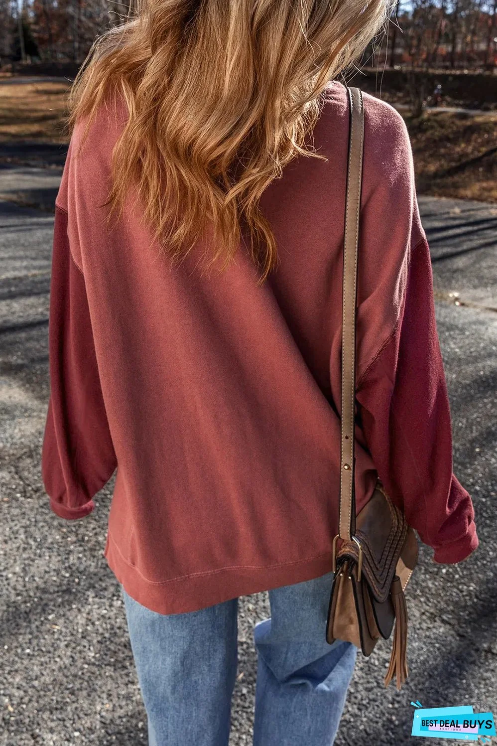 Contrast Round Neck Long Sleeve Sweatshirt