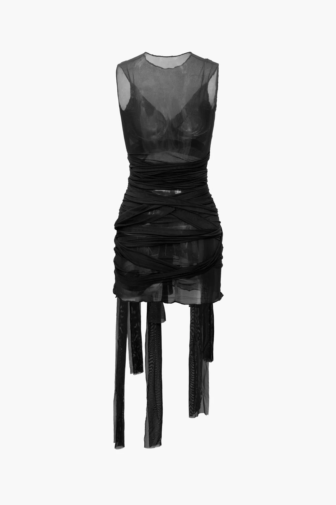 Brownm sheer mesh mini dress with bow tie