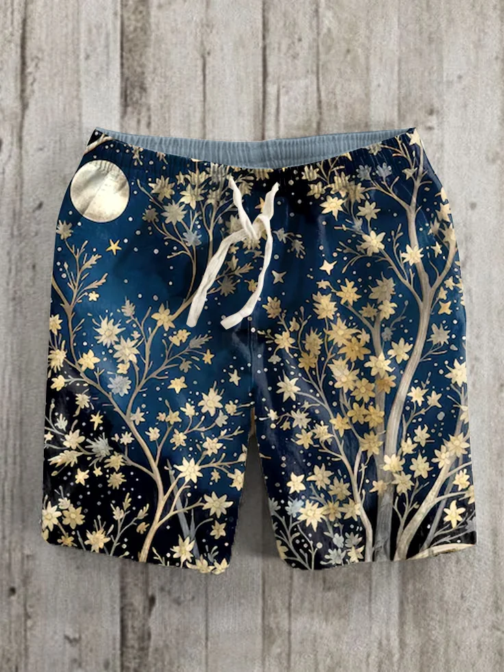 Men's Shining Moon Phases Tree of Life Art Casual Shorts