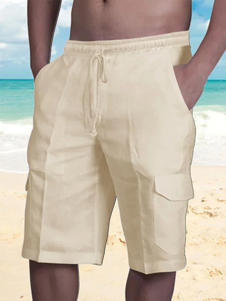 Men's Cargo Shorts -Solid Linen Lace 