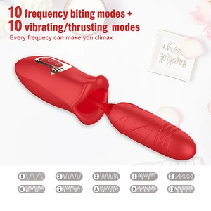 Rose Kiss Lip and Tongue Suction Vibrator with Thrusting Dildo Function