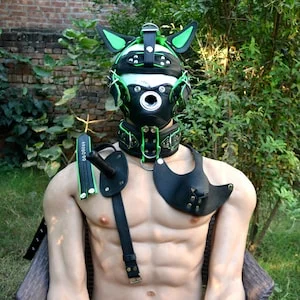 pornhint Pornhint Hand made Leather dog mask  Pup play  Puppy Mask  with muzzle ,head harness and mouth gag and Spike