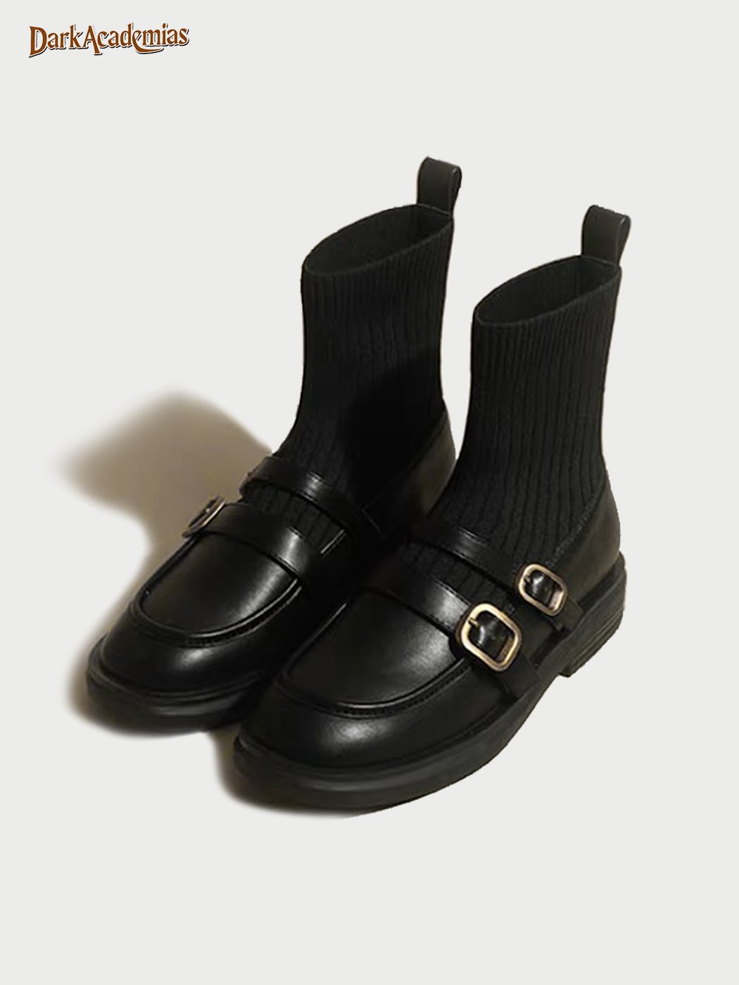 Black Stretch Socks Buckle Flat Loafers