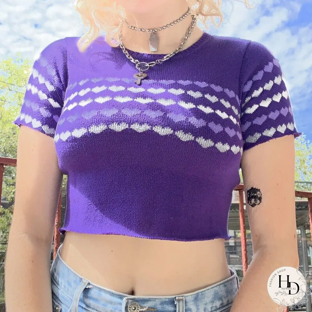 Y2K Knitted Crop Tops Tees Women Vintage Skinny Aesthetic 90s Shirts Streetwear Casual