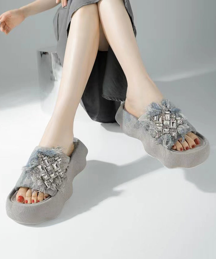VCSHOES Boutique Tassel Zircon Platform Slide Sandals