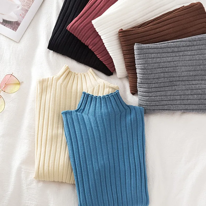 Croysier Pullover Ribbed Knitted Sweater Autumn Winter Clothes Women 2020 High Neck Long Sleeve Slim Basic Woman Sweaters Tops