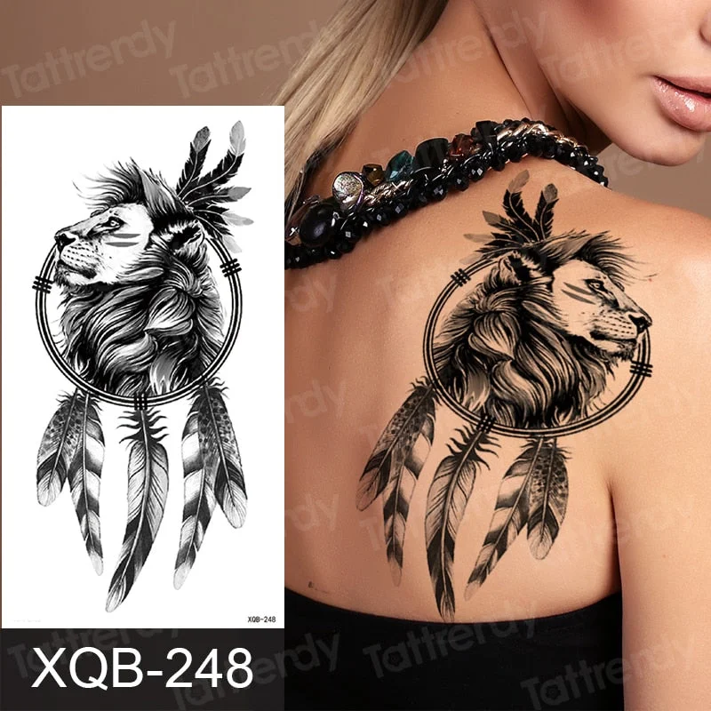 Waterproof Temporary Tattoo Sticker Lion King Crown Cross Tiger Pattern Fake Tatto Flash Tatoo Black Body Art for Kids Women Men