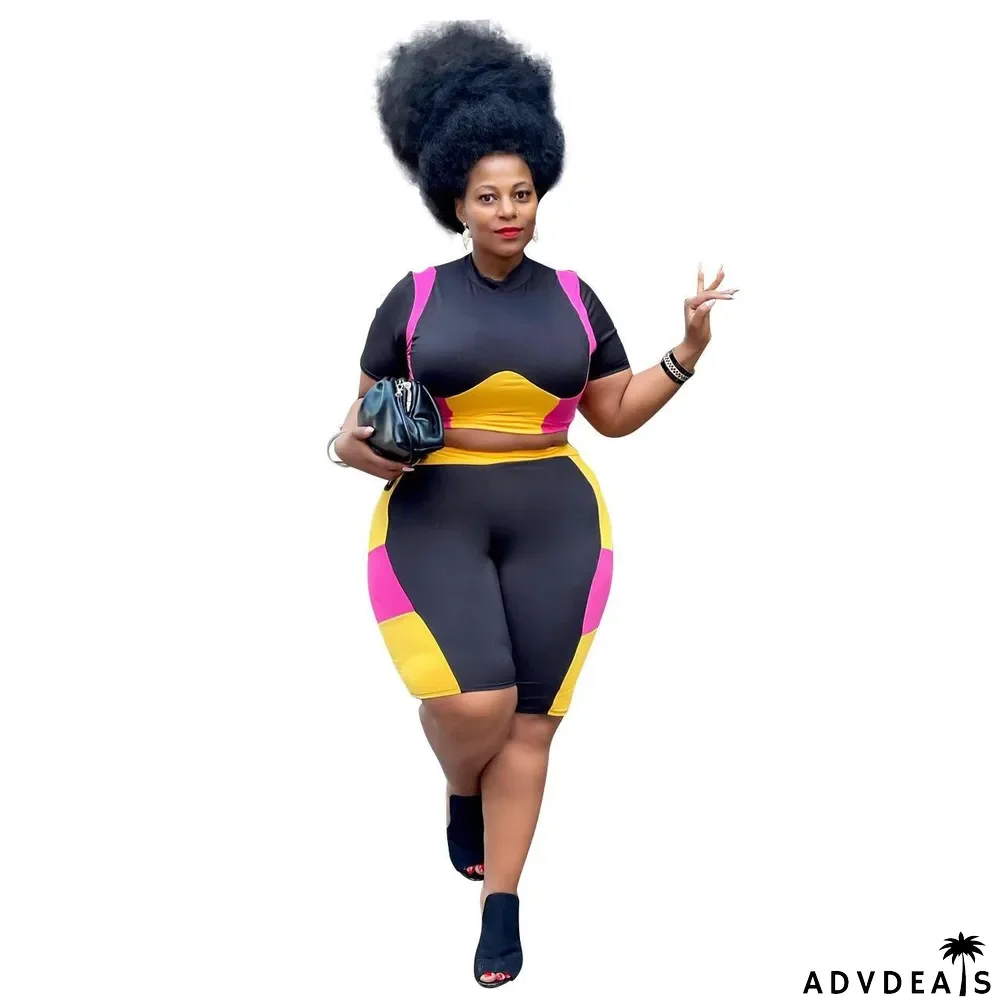 Plus Size Women's Contrast Plus Size Contrast Color Casual Two Piece