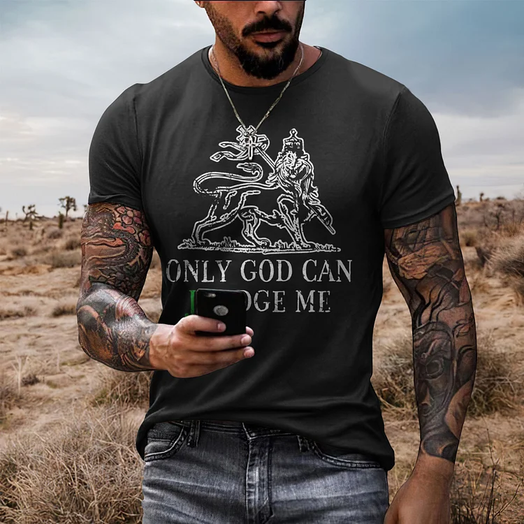 Wearshes Men's Lion Printed Short Sleeved T-Shirt
