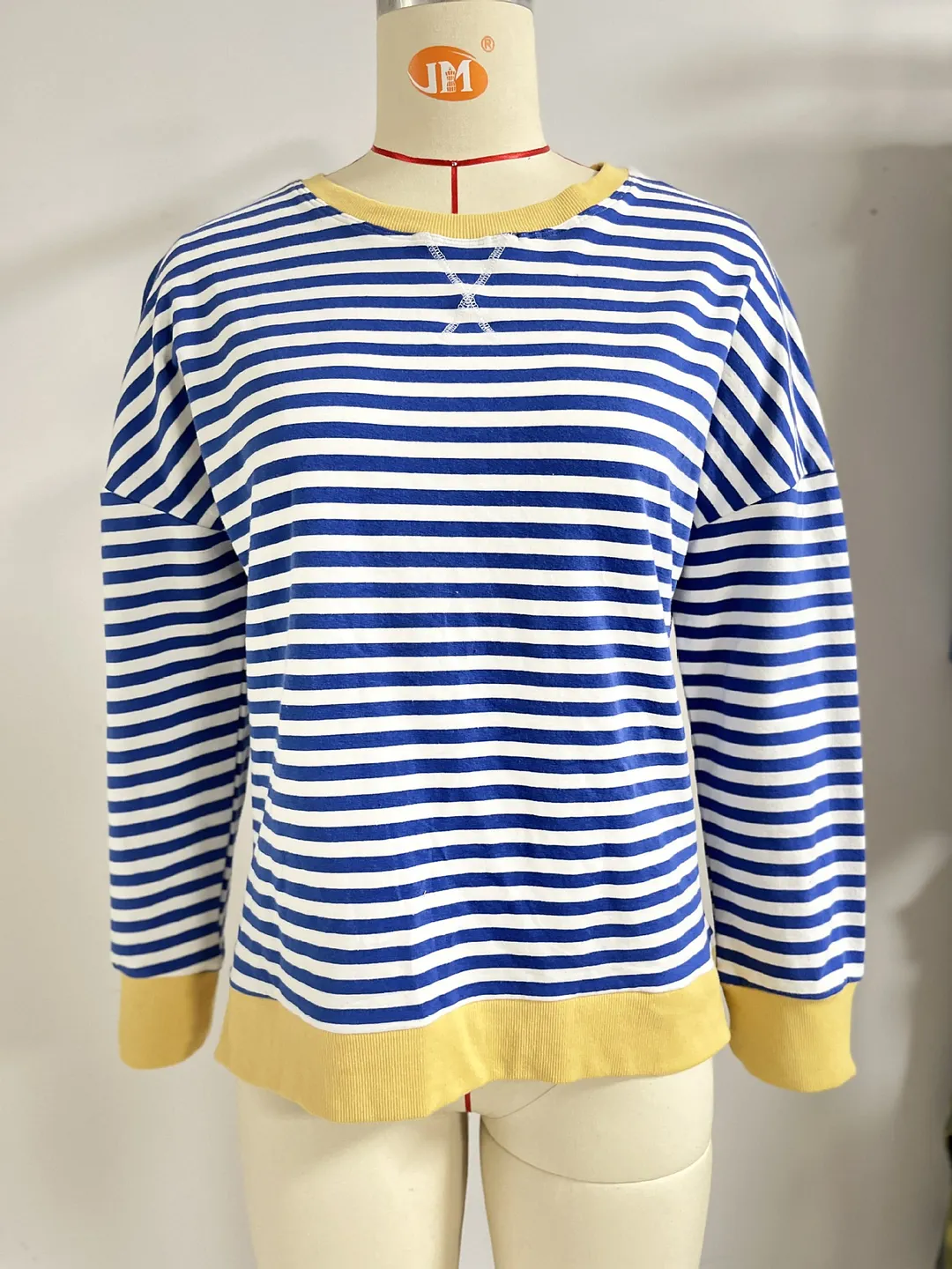 Churchf Churchf New 2024 Round Collar Stripe Splicing Split Loose Hoodie Top